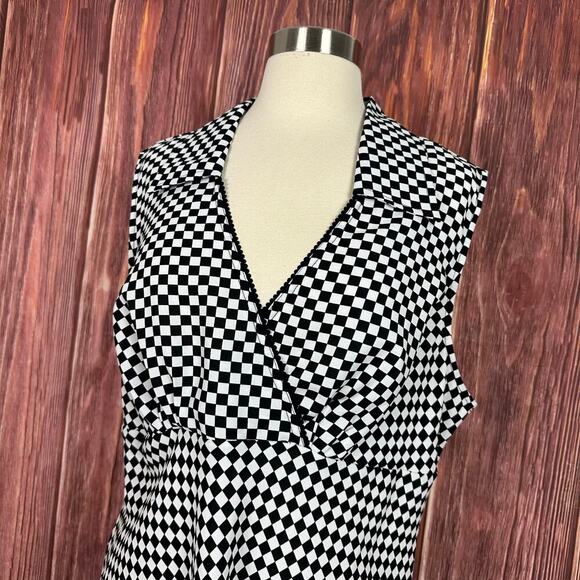 Giorgio firolini Y2K Checkered Sleeveless Top Black & White Collared Size XL - Picture 3 of 7